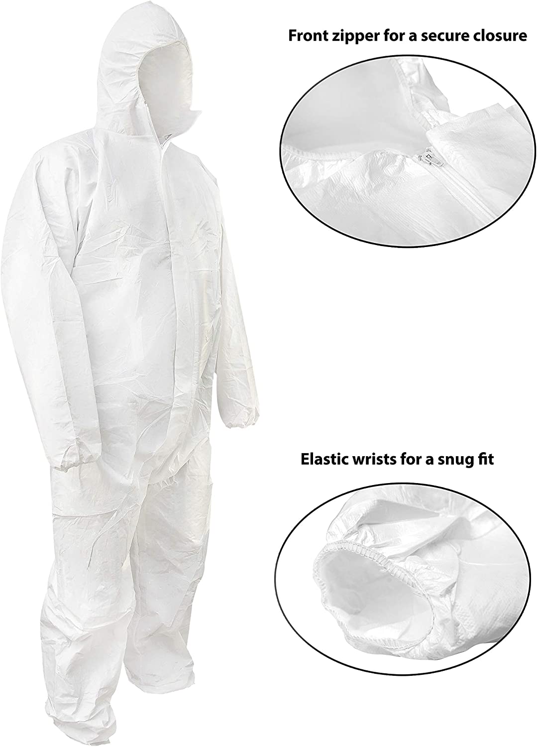  White Disposable Microporous Coveralls with Hood